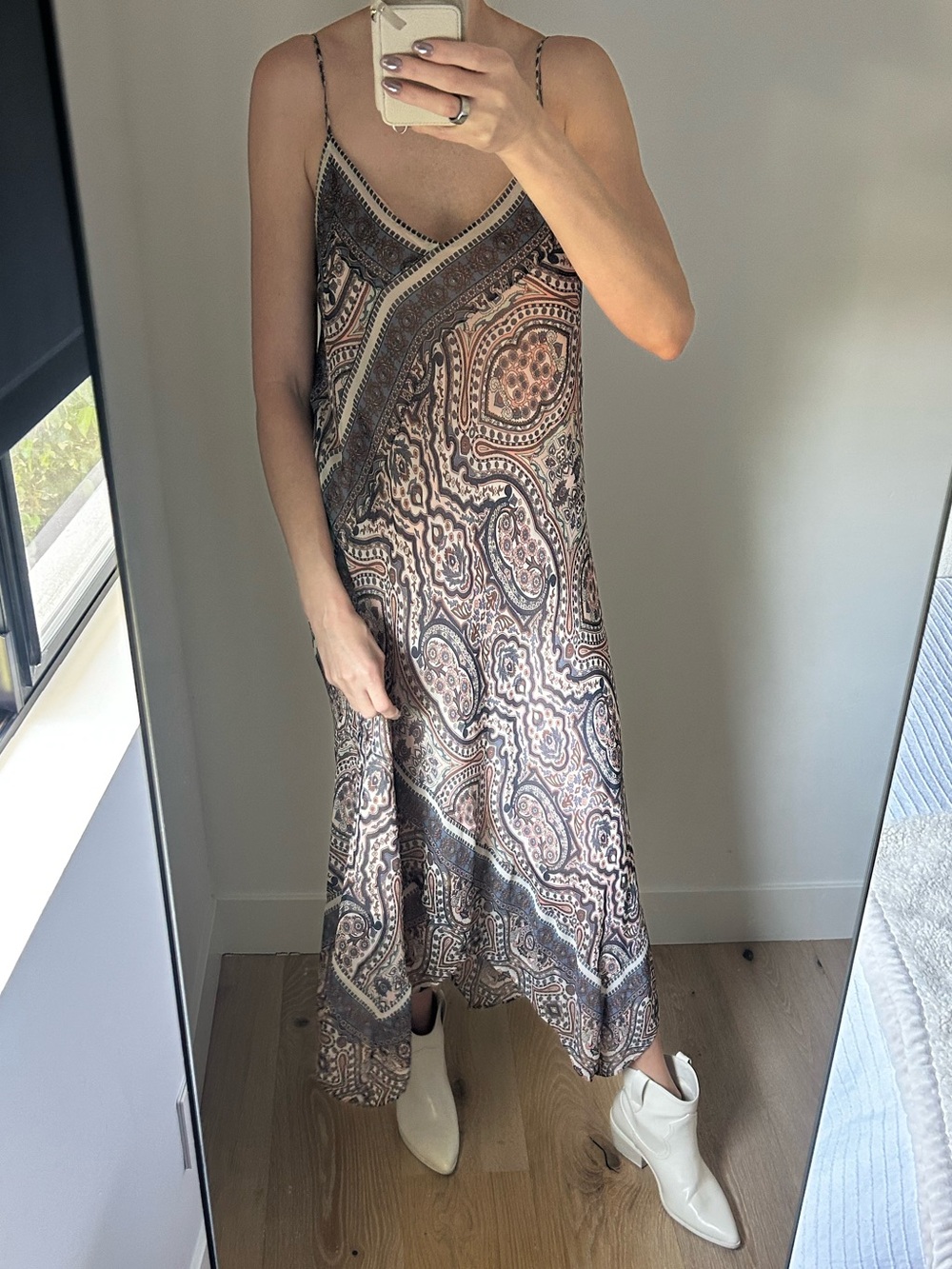 BCBGMaxAzria Pink and Blue Paisley V-Neck Dress